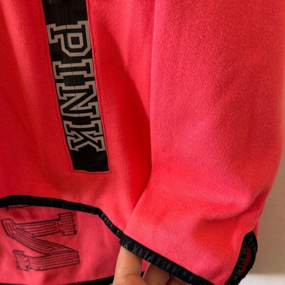 Victoria’s Secret PINK Nation Sequin Zip Hoodie L/XL Gray Reflective Thumbholes - Picture 9 of 16